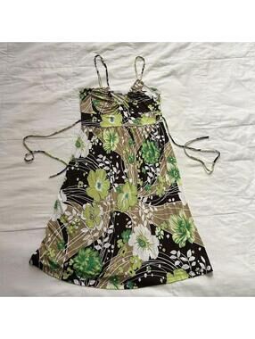 Charlotte Russe Green floral babydoll dress with tie Size small